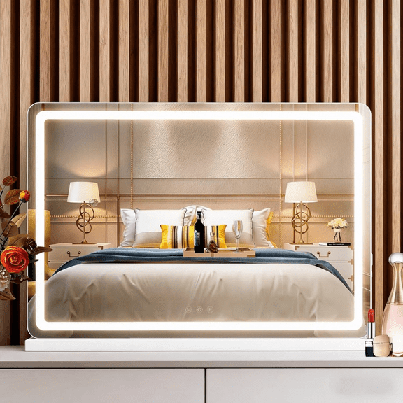 LIFERECORD 19x22" LED Vanity Mirror with Lights, Dimmable Touch Screen Makeup Mirror with 3 Color Modes, USB Port, Wall Mountable for Dorm, Bedroom
