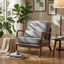 LIFERECORD Mid Century Modern Accent Chair, Reading Chair with Arms and Lumbar Cushion, Comfortable Lounge Chair for Living Room Bedroom, Solid Rubberwood Frame