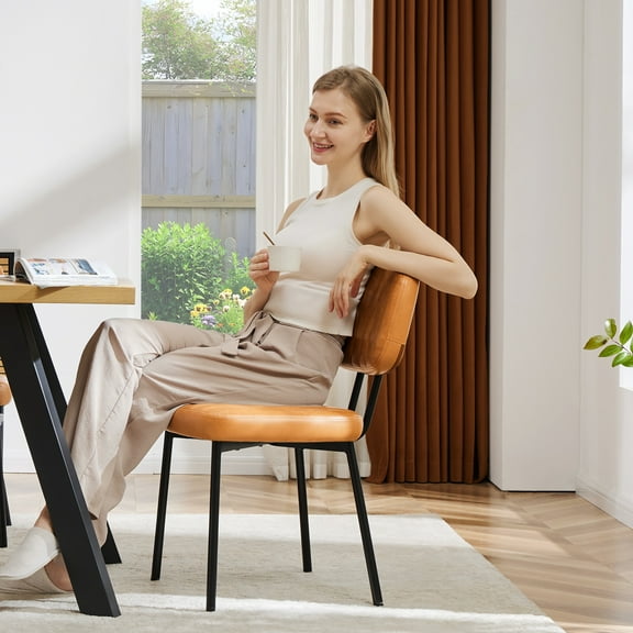 LIFERECORD Modern PU Leather Dining Chairs Comfortable Kitchen Chairs for Home Dining Room Chairs Set of 2, Brown