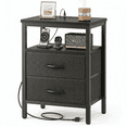 thumbnail image 1 of LIFERECORD Night Stand with 2 Fabric Drawers, Nightstand with Charging Station, End Tables with Storage Shelf for Small Spaces, Bedside Table Side Tables for Bedroom, Black, 1 of 6