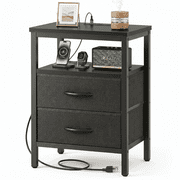 LIFERECORD Night Stand with 2 Fabric Drawers, Nightstand with Charging Station, End Tables with Storage Shelf for Small Spaces, Bedside Table Side Tables for Be