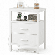 LIFERECORD Night Stand with 2 Fabric Drawers, Nightstand with Charging Station, End Tables with Storage Shelf for Small Spaces, Bedside Table Side Tables for Be