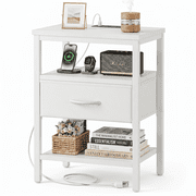 LIFERECORD Night Stand with Fabric Drawer, Nightstand with Charging Station, End Tables with Storage Shelf for Small Spaces, Bedside Table Side Tables for Bedro