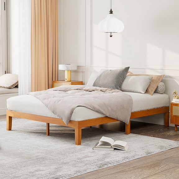 LIFERECORD No Spring Required Wood Bed Frame, Storage Space Under Base and Support Slats, 12in Wooden Platform Bed Frame, King Size