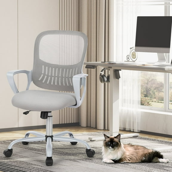 LIFERECORD Office Desk Chair Mesh Ergonomic Computer Gaming Chair Mid Back Chair with Comfy Lumbar Support Adjustable Height Swivel for Home Task, Grey