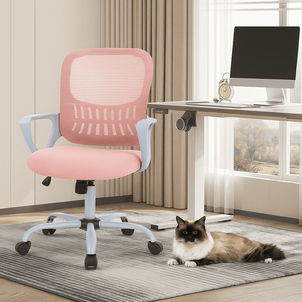 LIFERECORD Office Desk Chair Mesh Ergonomic Computer Gaming Chair Mid Back Chair with Comfy Lumbar Support Adjustable Height Swivel for Home Task, Pink