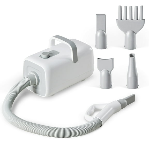 LIFERECORD Pet Hair Force Dryer Dog Grooming Blower with Heater, Adjustable Speeds & Temperature Dog Blower Grooming Dryer with 4 Nozzles, White