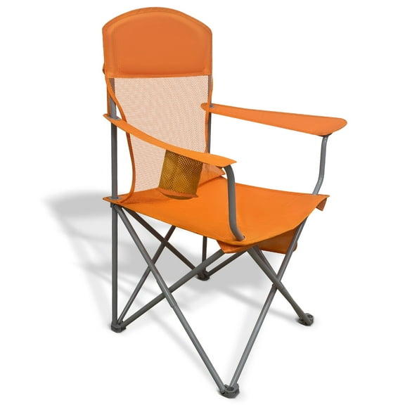 LIFERECORD Portable Camping Chair with Cup Holder & Side Pocket, Lightweight Folding Outdoor Chair for Beach, Fishing, Picnic, Heavy Duty 300LBS Capacity, Orange