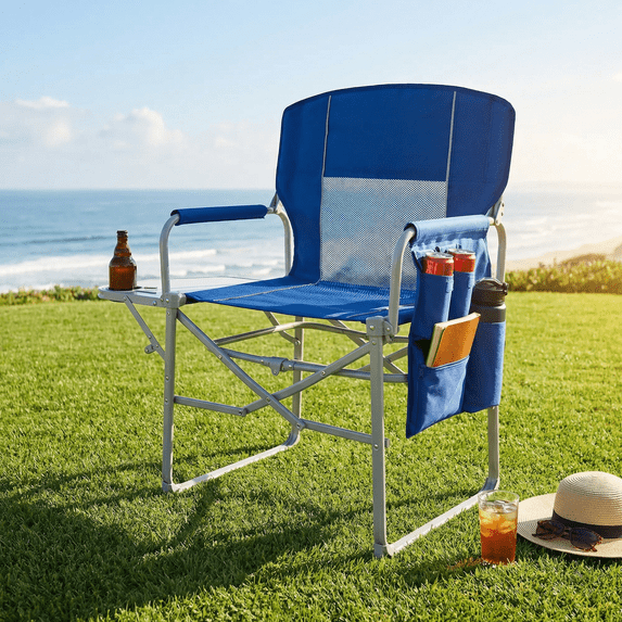 LIFERECORD Camping Chairs, Portable Outdoor Director’s Folding Chair with Side Table & Pocket  for Beach, Camping Sports 225LBS Capacity, Water Resistant