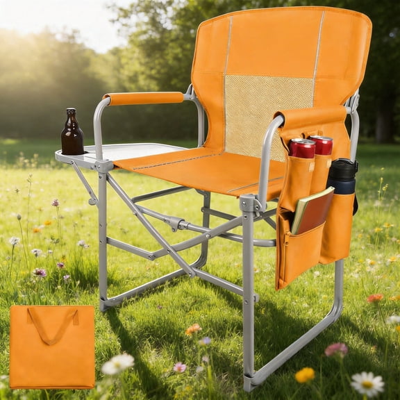  LIFERECORD Camping Chairs, Portable Outdoor Director’s Folding Chair with Side Table & Pocket for Beach, Camping Sports 225LBS Capacity, Water Resistant