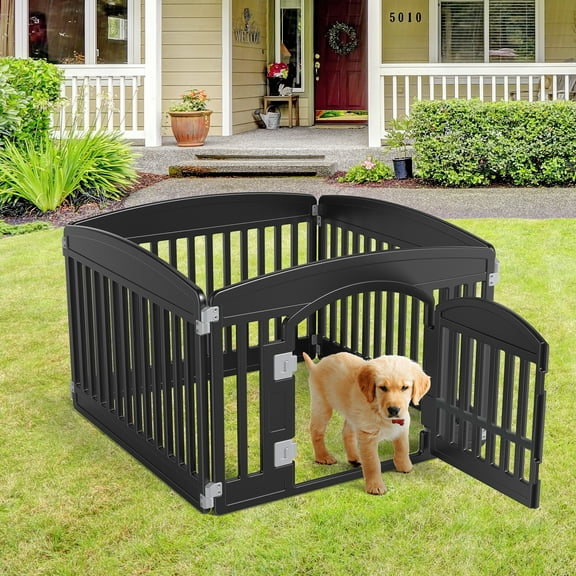 LIFERECORD Portable Pet Playpen for Small & Medium Dogs | 4-Panel Indoor/Outdoor Safe Folding Puppy Pen with Easy-Clean Design, Black