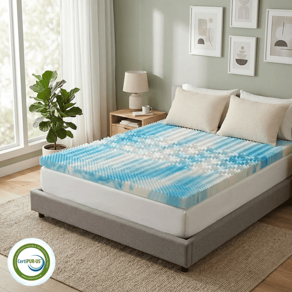 LIFERECORD Queen Mattress Topper 4", Cooling Gel Memory Foam Pad with 5-Zone Pressure Relief, Dual-Sided Firm & Soft Bed Topper for Back Pain