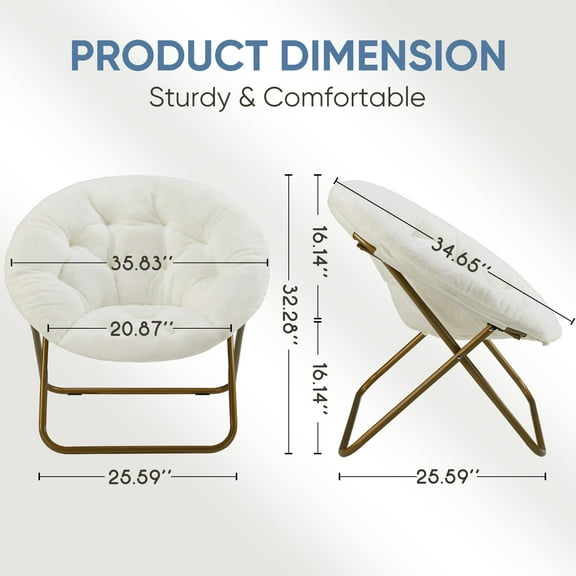 LIFERECORD Saucer Chairs Faux Fur Lounge Stacking Flexible Folding Seating Adults Soft Padded Metal Frame Modern White