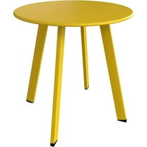 LIFERECORD Small Side Table – Indoor & Outdoor Steel Powder Coated Round Patio Table with Square Legs for Patio, Living Room, Bedroom, Yellow