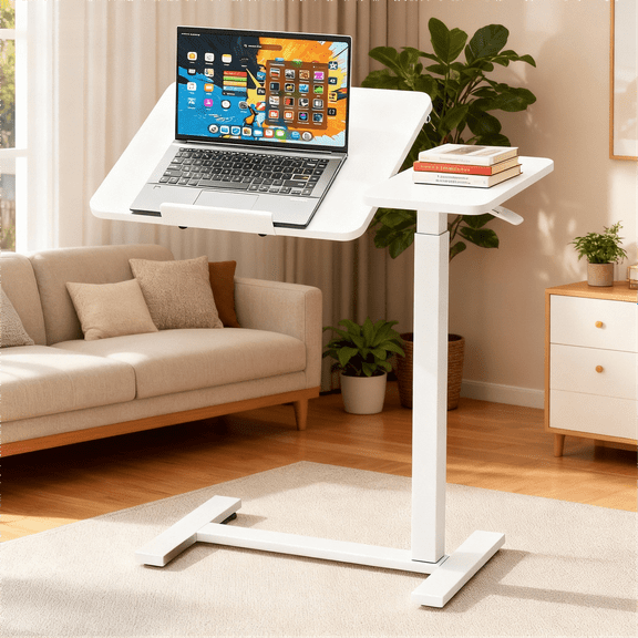 LIFERECORD Small Standing Desk Rolling Table with Wheels, Portable Computer Table with Tilting Top, Adjustable Height Workstation for Home Office