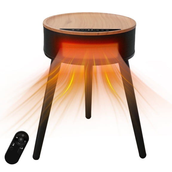 LIFERECORD Space Heater Side Table, Ceramic 2-in-1 Indoor Heater with Remote, 1500W, Overheat & Tip-Over Protection, 1-12H Timer, LED Light for Home Office Bedroom Use, 23"x20", Black