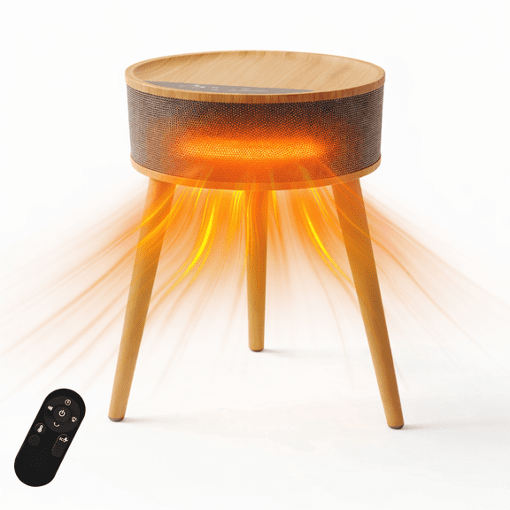 LIFERECORD Space Heater Side Table, Ceramic 2-in-1 Indoor Heater with Remote, 1500W, Overheat & Tip-Over Protection, 1-12H Timer, LED Light for Home Office Bedroom Use, 23"x20", Grey