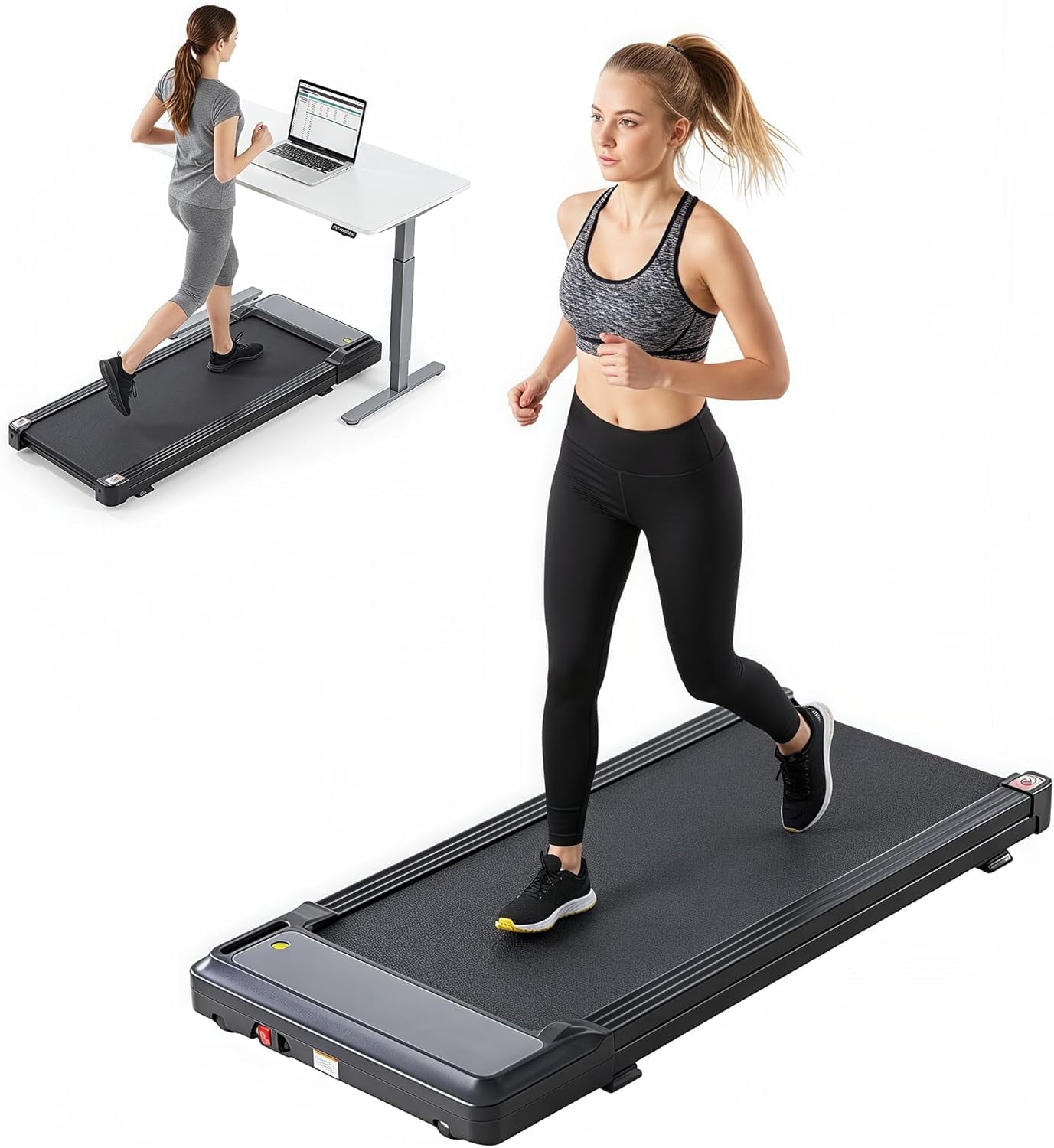 LIFERECORD Walking Pad Under Desk Treadmill - 1.75HP Ultra Quiet Portable Walking Machine with Smart App & Remote Control for Home Office, Black