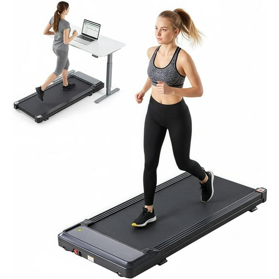 LIFERECORD Walking Pad Under Desk Treadmill - 1.75HP Ultra Quiet Portable Walking Machine with Smart App & Remote Control for Home Office, Black