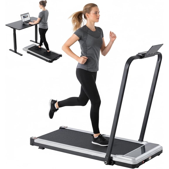 LIFERECORD Walking Pad Under Desk Treadmill - 1.75HP Ultra Quiet Portable Walking Machine with Smart App & Remote Control for Home Office, Silver Pro