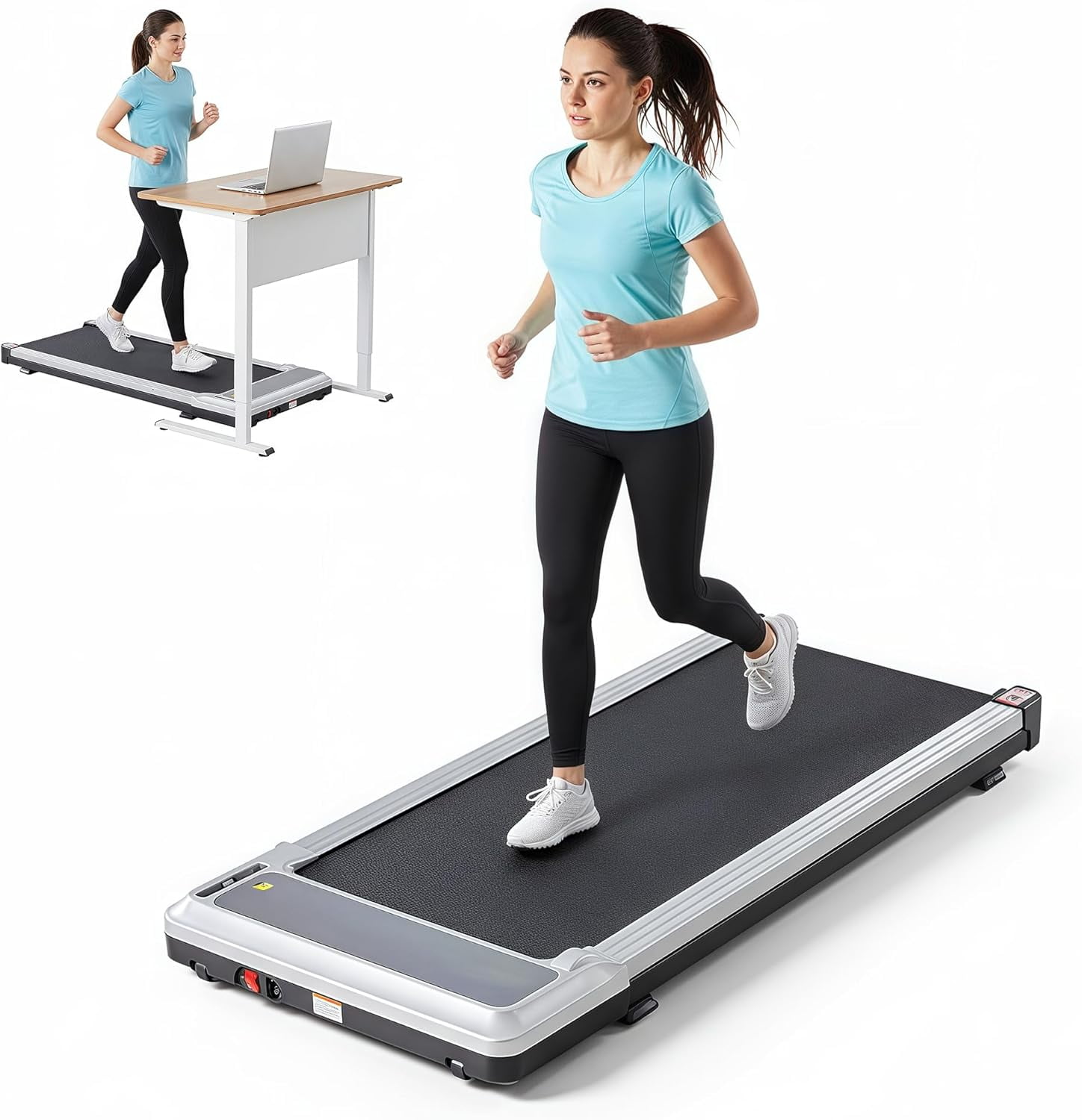 LIFERECORD Walking Pad Under Desk Treadmill - 1.75HP Ultra Quiet Portable Walking Machine with Smart App & Remote Control for Home Office, Silver