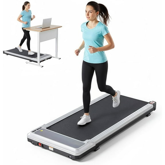 LIFERECORD Walking Pad Under Desk Treadmill - 1.75HP Ultra Quiet Portable Walking Machine with Smart App & Remote Control for Home Office, Silver