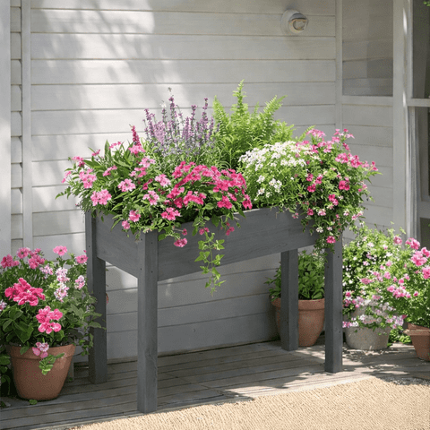 LIFERECORD Wooden Raised Garden Bed with Legs, 34"L X 18"W X 30"H, Elevated Reinforced Large Planter Box for Vegetable Flower Herb Outdoors, Grey