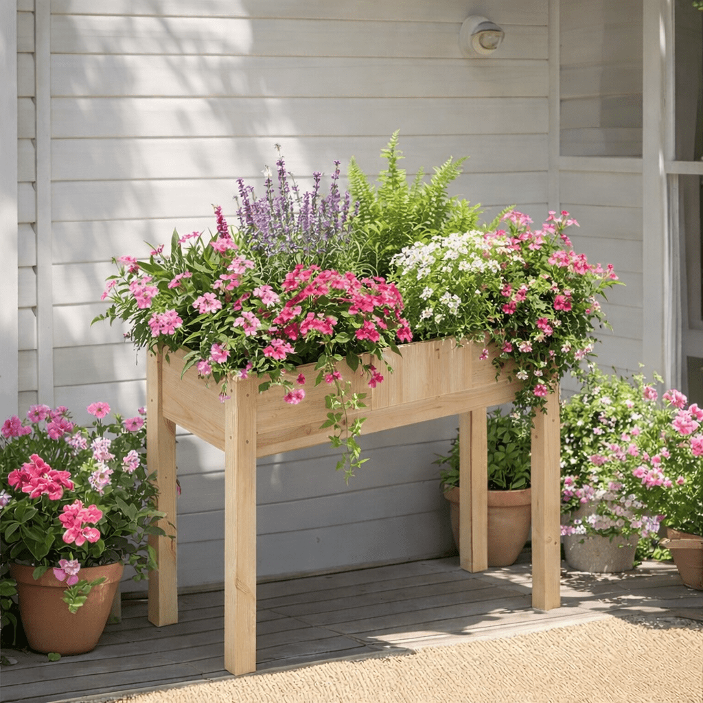 LIFERECORD Wooden Raised Garden Bed with Legs, 34"L X 18"W X 30"H, Elevated Reinforced Large Planter Box for Vegetable Flower Herb Outdoors, Wood