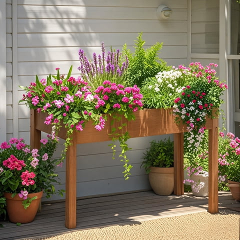 LIFERECORD Wooden Raised Garden Bed with Legs, 48"L X 24"W X 30"H, Elevated Reinforced Large Planter Box for Vegetable Flower Herb Outdoors, Brown