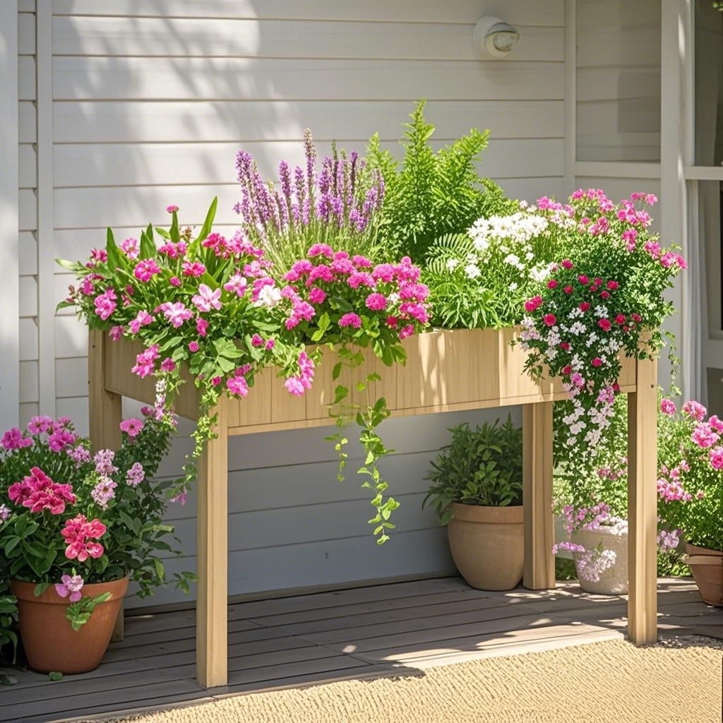LIFERECORD Wooden Raised Garden Bed with Legs, 48"L X 24"W X 30"H, Elevated Reinforced Large Planter Box for Vegetable Flower Herb Outdoors, Wood
