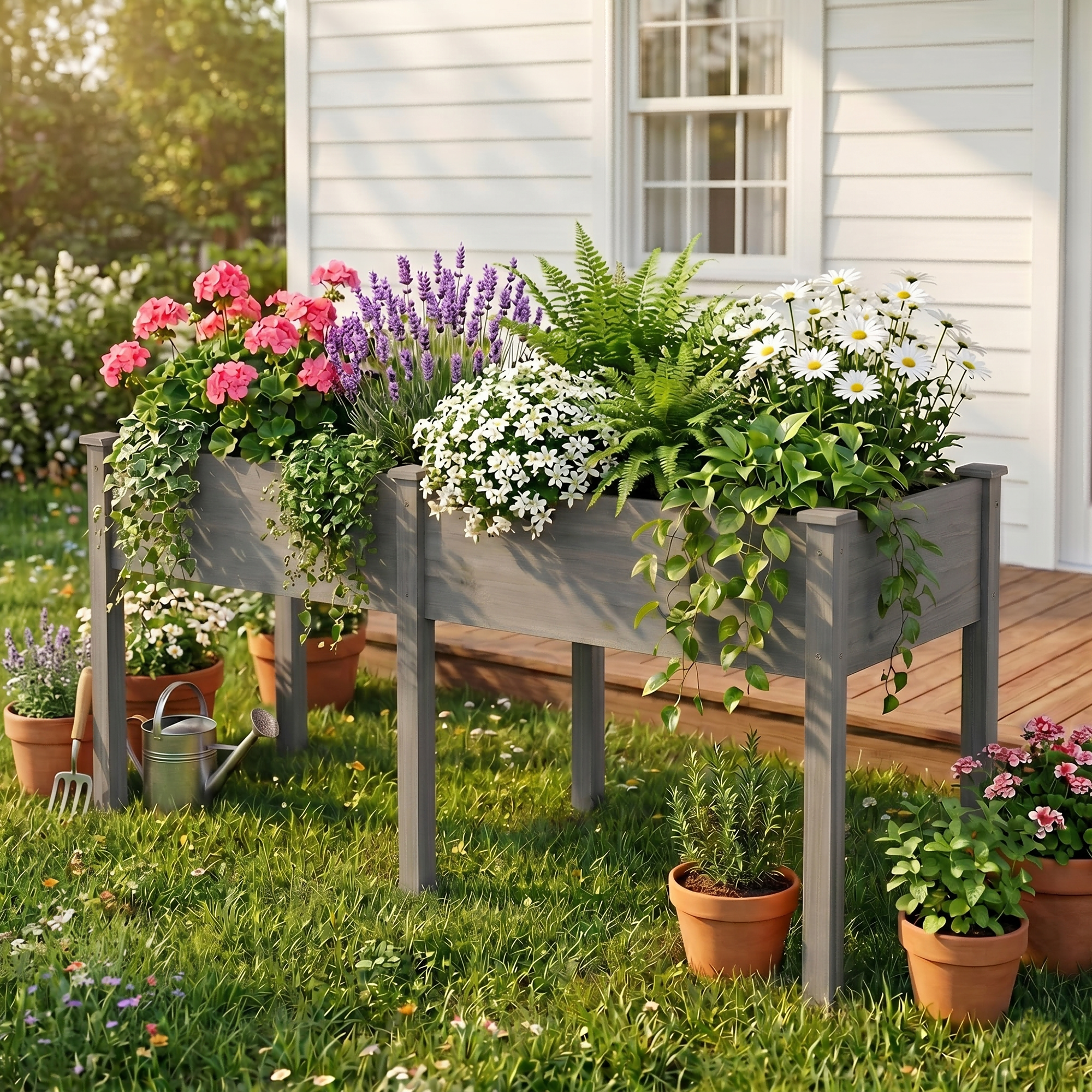 LIFERECORD Wooden Raised Garden Bed with Legs, 72"L X 23"W X 30"H, Elevated Reinforced Large Planter Box for Vegetable Flower Herb Outdoors, Grey