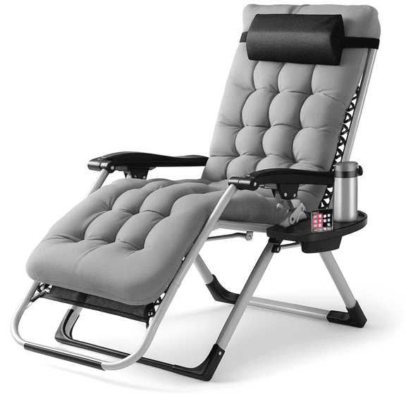 LIFERECORD Zero Gravity Chair, Patio Folding Recliner with Removable Cushion Portable Reclining Chairs with Cup Holder Trays for Outdoor, Grey