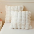 thumbnail image 1 of LIFEREVO 2 Pack Fluffy Faux Rabbit Fur Throw Pillow Covers, Luxury Plush Shaggy 18x18 Bubble Waffle Cushion Covers Zipper, Decorative Furry Fuzzy Ivory Pillow Shams Bedroom Living Room, Beige, 1 of 7