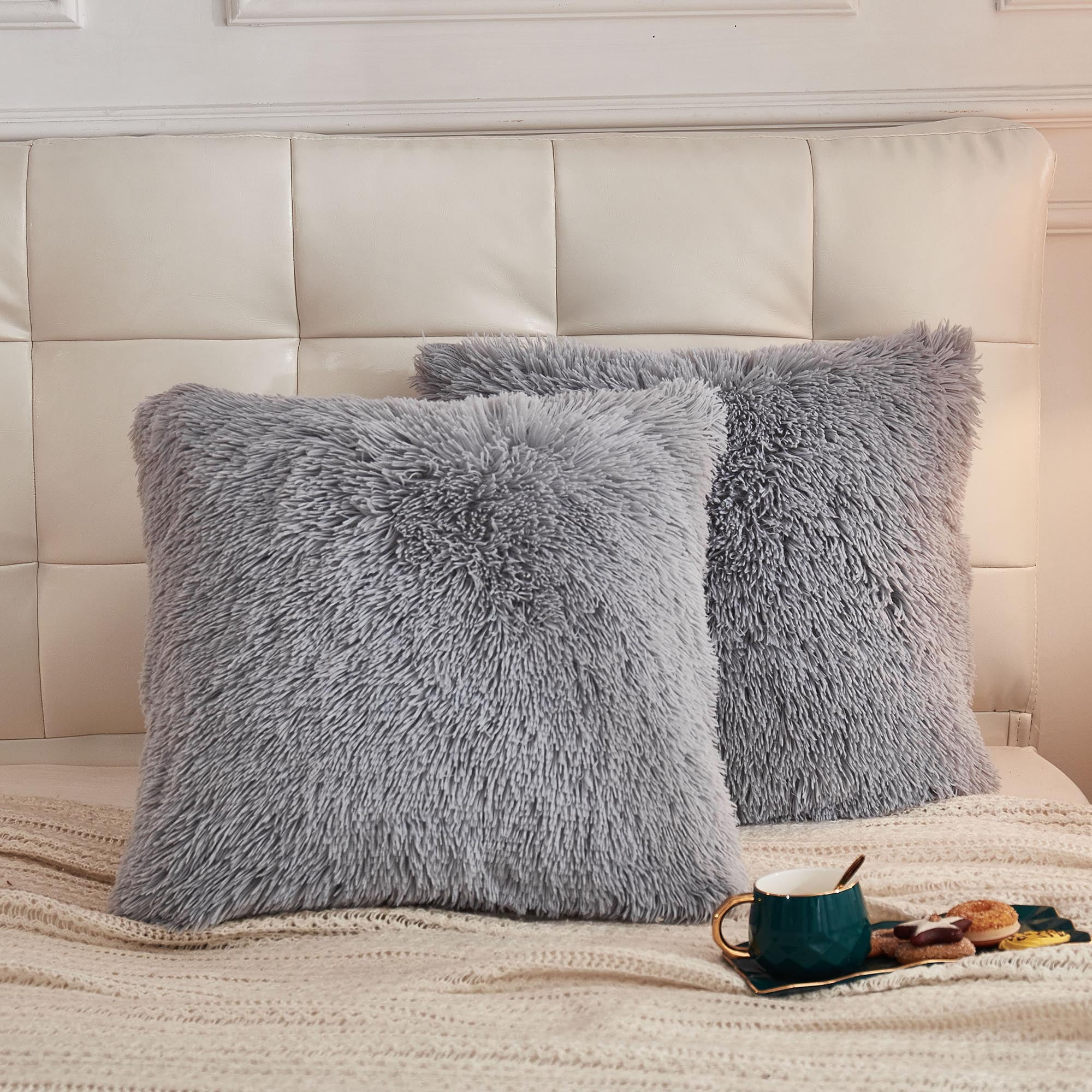 Grey fur pillow covers online