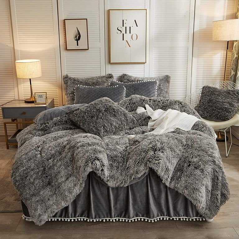 Fuzzy bed comforter set shop
