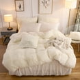 thumbnail image 1 of LIFEREVO 3 Pieces Luxury Plush Shaggy Faux Fur Duvet Cover Set(1 Fluffy Fuzzy Comforter Cover + 1 Pompoms Fringe Quilted Pillow Shams), Zipper Closure, Twin Size, Beige, 1 of 7
