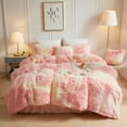 thumbnail image 1 of LIFEREVO 3 Pieces Luxury Shaggy Faux Fur Duvet Cover Set Soft Fluffy Fuzzy Comforter Cover Set Marble Print Furry Bedding,1 Long Plush Duvet Cover+2 Pillow Covers,Zipper Closure,Rainbow Pink,Queen, 1 of 7