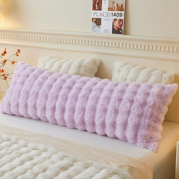 LIFEREVO Fluffy Faux Rabbit Fur Body Pillow Cover, Cozy Light Purple Bubble Shaggy Plush Bed Body Pillowcase with Zipper, Long 20"x54" Fuzzy Furry Pillow Case for Bedroom Home Decoration, Lavender