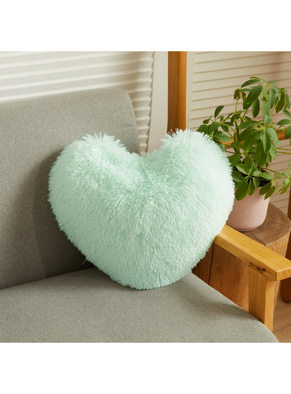 LIFEREVO Heart Throw Pillow with Insert,Faux Fur Heart Pillow Valentines Day Mother's Day Gifts ,15"x17"Cute Decorative Pillow,Christmas Plush Throw Giving Pillow,Bedroom Living Kids Room Pillow,Mint