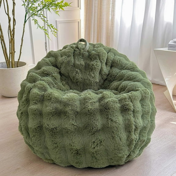 LIFEREVO Kids Fluffy Faux Rabbit Fur Bean Bag Chair Cover (No Filler), Soft Fuzzy Stuffed Animal Storage Bubble Moss Bean Bag for Plush Toys, Cute Shaggy Furry Beanbag Cover Kids Girls, Sage Green