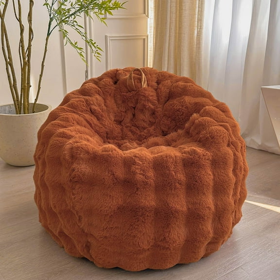 LIFEREVO Kids Fluffy Faux Rabbit Fur Bean Bag Cover (No Filler), Soft Cozy Fuzzy Stuffed Animal Storage Bubble Bean Bag for Plush Toys, Cute Shaggy Furry Beanbag Cover Girls Adults, Burnt Orange