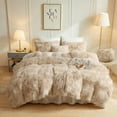 thumbnail image 1 of Faux Fur Duvet Cover Set, Soft Tie Dye Plush Fuzzy Duvet Cover(1 Print Shaggy Comforter Cover+2 Furry Pillowcases)Bedding Set, Zipper Closure(King, Beige), 1 of 6