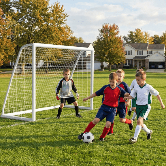 LIFERUN 10 x 6.5ft Soccer Goal Net for Backyard, Weatherproof UPVC Frame, with Carry Bag, Portable soccer net for Kids & Adults Outdoor Soccer Training