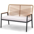 thumbnail image 1 of LIFERUN 2-Seat Patio Bench, Wide Outdoor Rattan Love Seat Bench with 3.15in Thick Cushion, WPC Armrest, 500 lbs Capacity, for Garden, Balcony, Porch, Beige, 1 of 11