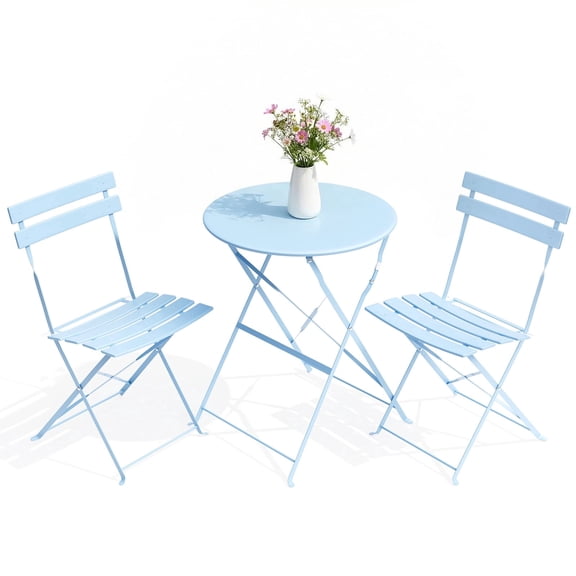 LIFERUN 3-Piece Folding Bistro Set, Outdoor Table and Chairs Set of 2, Metal Patio Furniture for Patio, Garden, Balcony, Space Saving, Blue