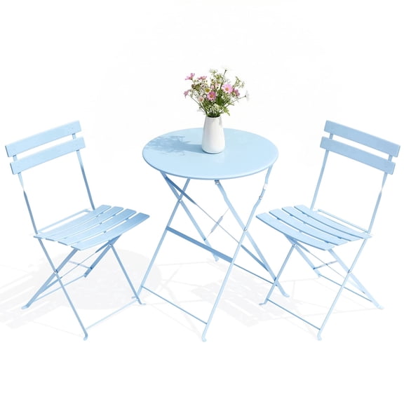 LIFERUN 3-Piece Folding Bistro Set, Outdoor Table and Chairs Set of 2, Metal Patio Furniture for Patio, Garden, Balcony, Space Saving, Blue
