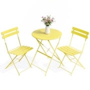 LIFERUN 3-Piece Folding Bistro Set, Outdoor Table and Chairs Set of 2, Weatherproof Patio Furniture for Garden, Balcony, Porch, Yellow
