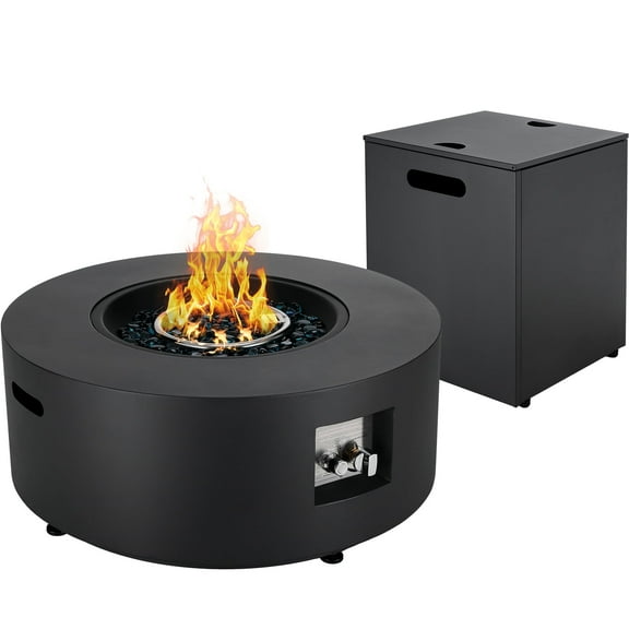 LIFERUN 30in Outdoor Propane Fire Pit Table,2 in 1 Round Gas Fire Pit Table,50,000 BTU,Rain Cover, for Patio,Deck,Backyard,Garden,Pool,Light Black