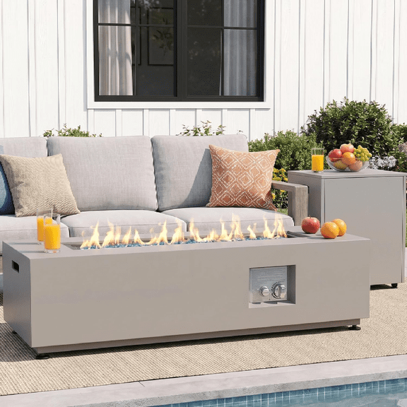 LIFERUN 42" Outdoor Propane Fire Pit Table, Rectangular Gas Fire Pit Table,50000 BTU,304 Stainless Steel Burner,Tank Storage,Lid & Cover, Patio Fire Table for Outside, Patio, Backyard, Gray