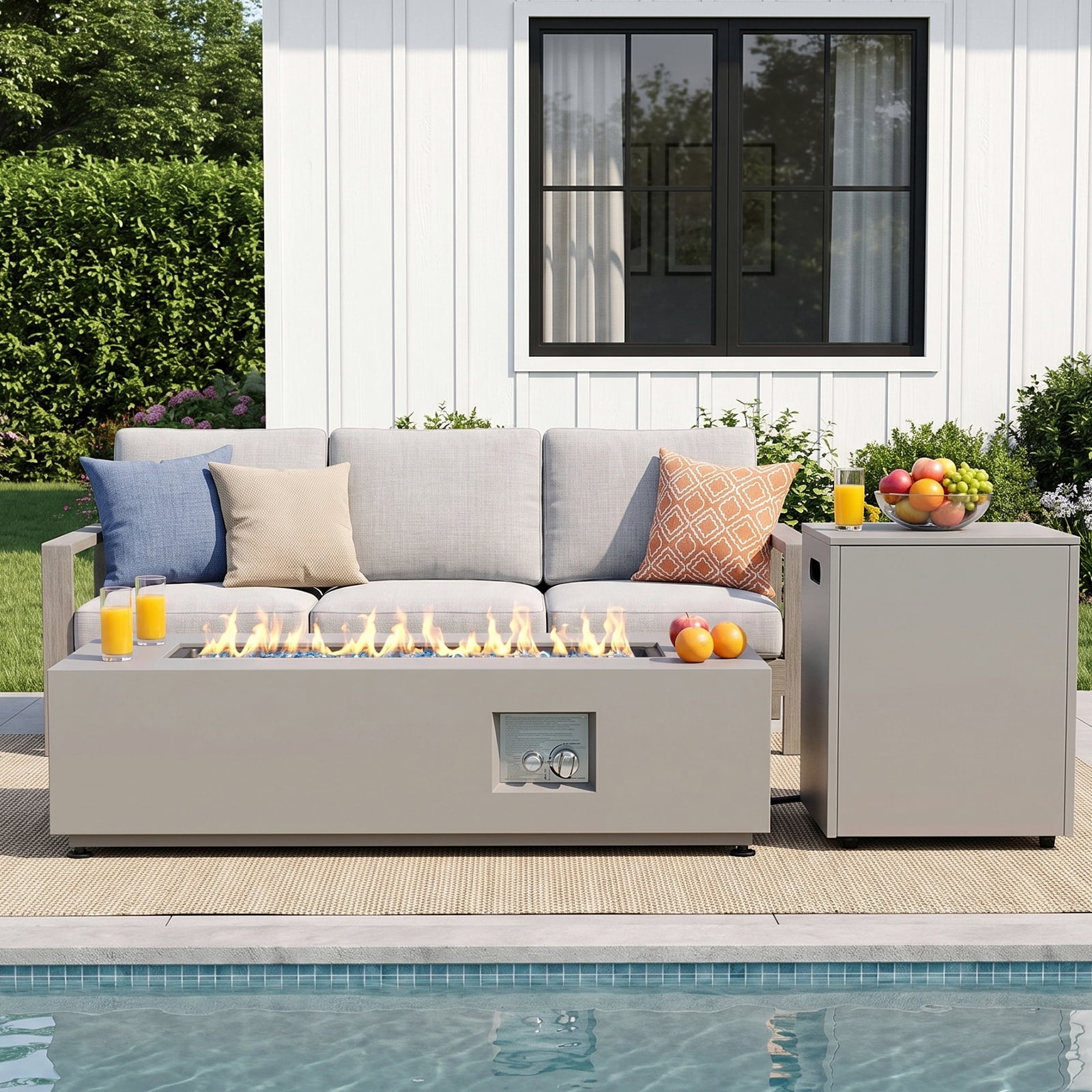 LIFERUN 42" Outdoor Propane Fire Pit Table, Rectangular Gas Fire Pit